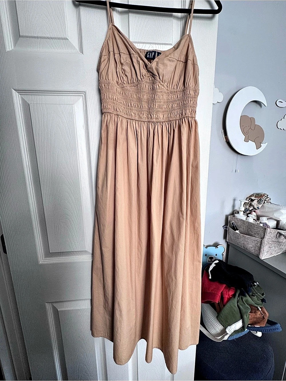 Gap Smocked Maxi Dress in Beige Size Small